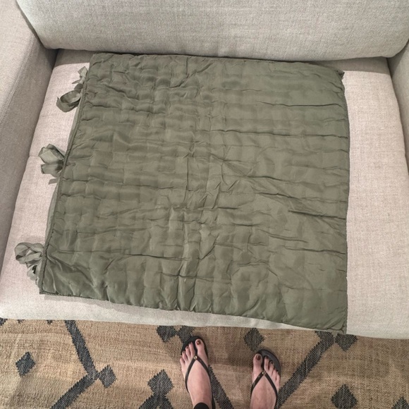 Pottery Barn  Olive Green Quilted Shams  2 Euro size 1 Standard Size - Picture 2 of 4
